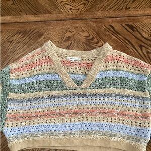Lalavon Multicolor Striped V-neck Women's Cropped Sweater Small